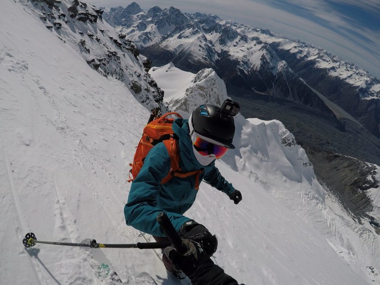 Ross Hewitt a POV and Dave Searle skiing First Descent on Caroline Face of Aoraki Mount Cook NZ