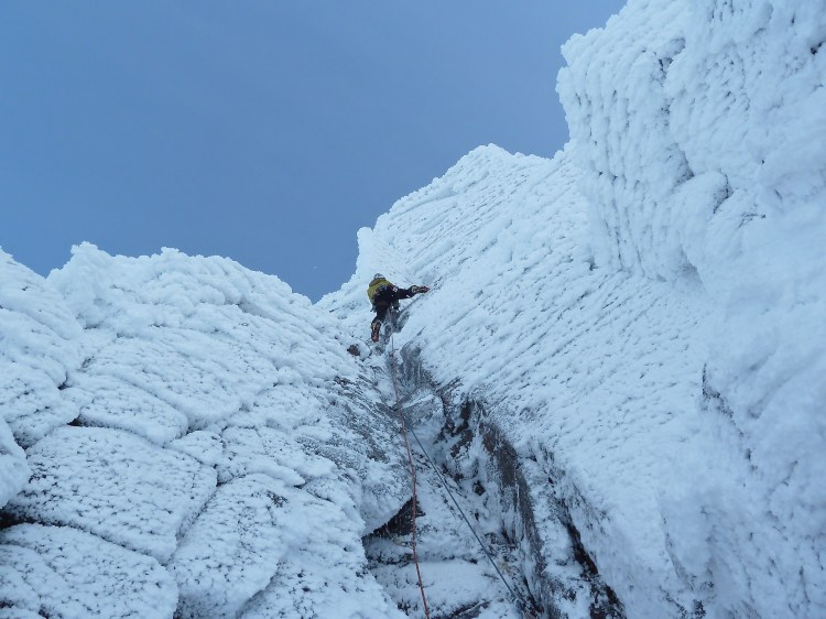 Sand Simpson on top pitch of Auricle in stunning conditions