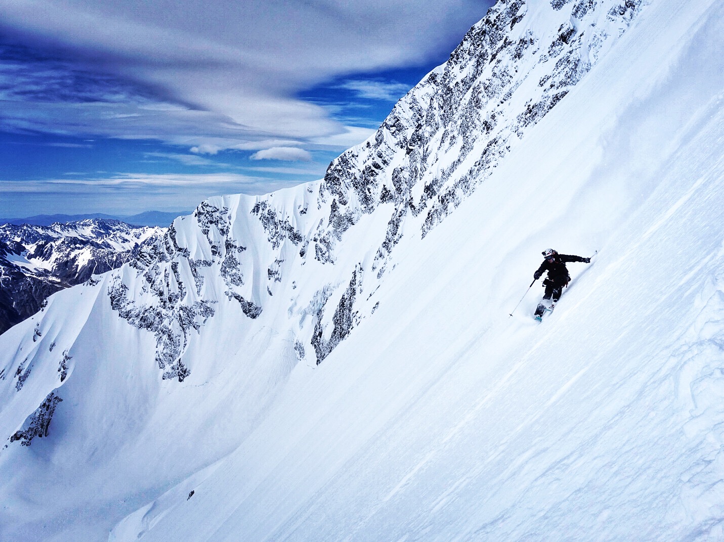 Ross Hewitt skiing East Face of Aoraki / Mount Cook NZ by Dave Searle